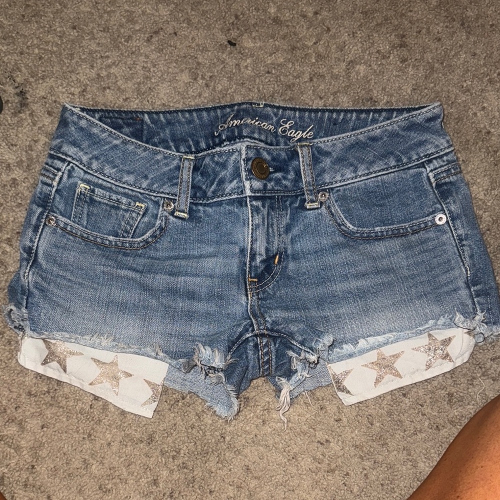 American Eagle Outfitters Women’s Blue Denim Star-Trim Cutoff Shorts